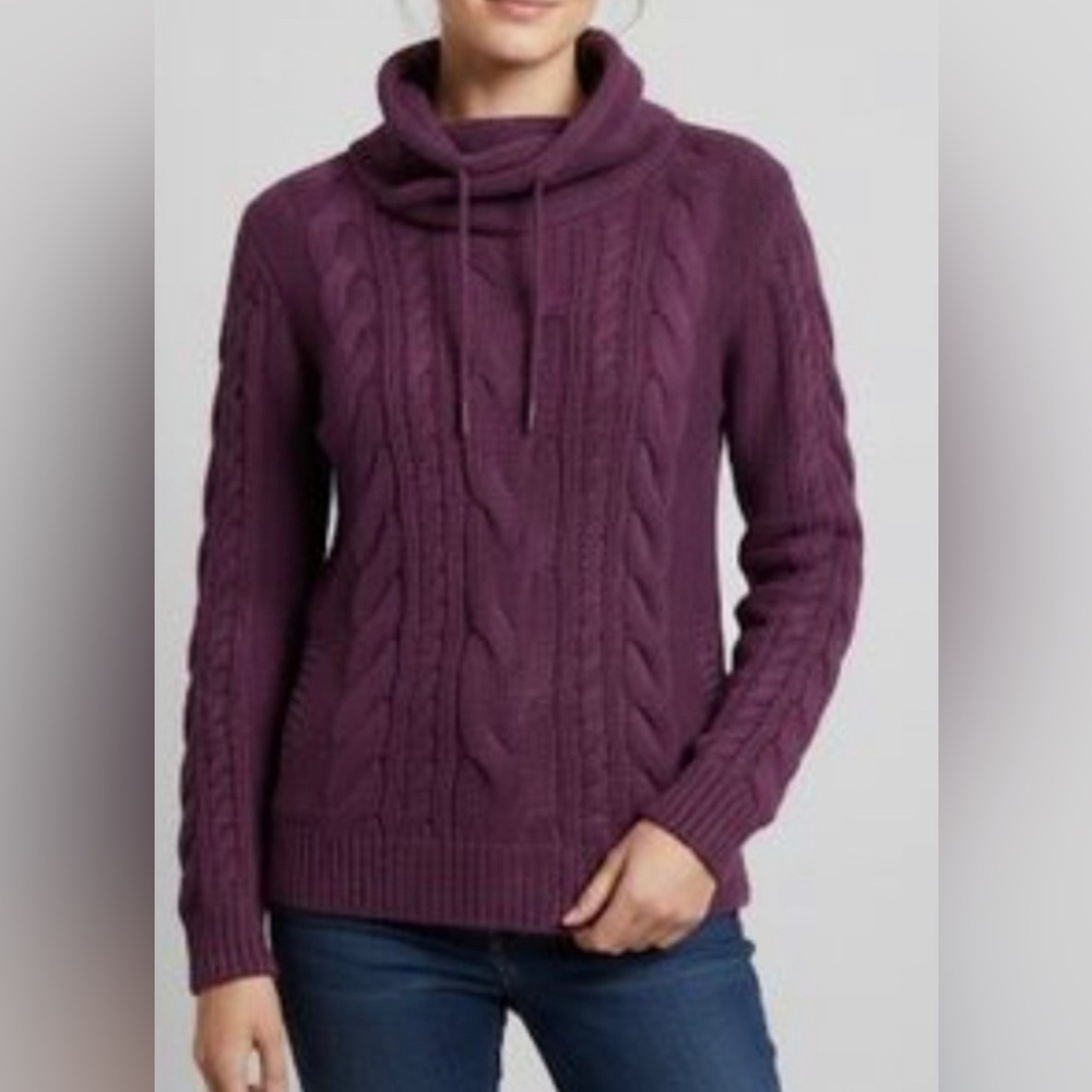 L.L. Bean Women’s Double L Cotton Cable Knit Funnelneck Fisherman’s Sweater L